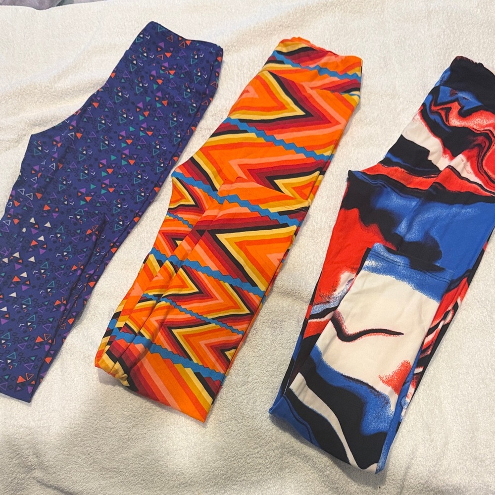3 Pair NWOT LuLaRoe Kids Bright Chevron-Style Orange & Multicolor Leggings